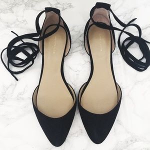 ann taylor black suede d'orsay tie ankle flats